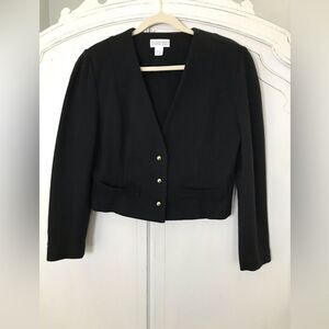 Women's Fine Gauge 100% Cotton Cropped Collarless Sweater Blazer Size 12